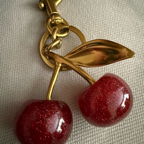 Elegant Gold and Red Cherry Keychain - Picture 2 of 3